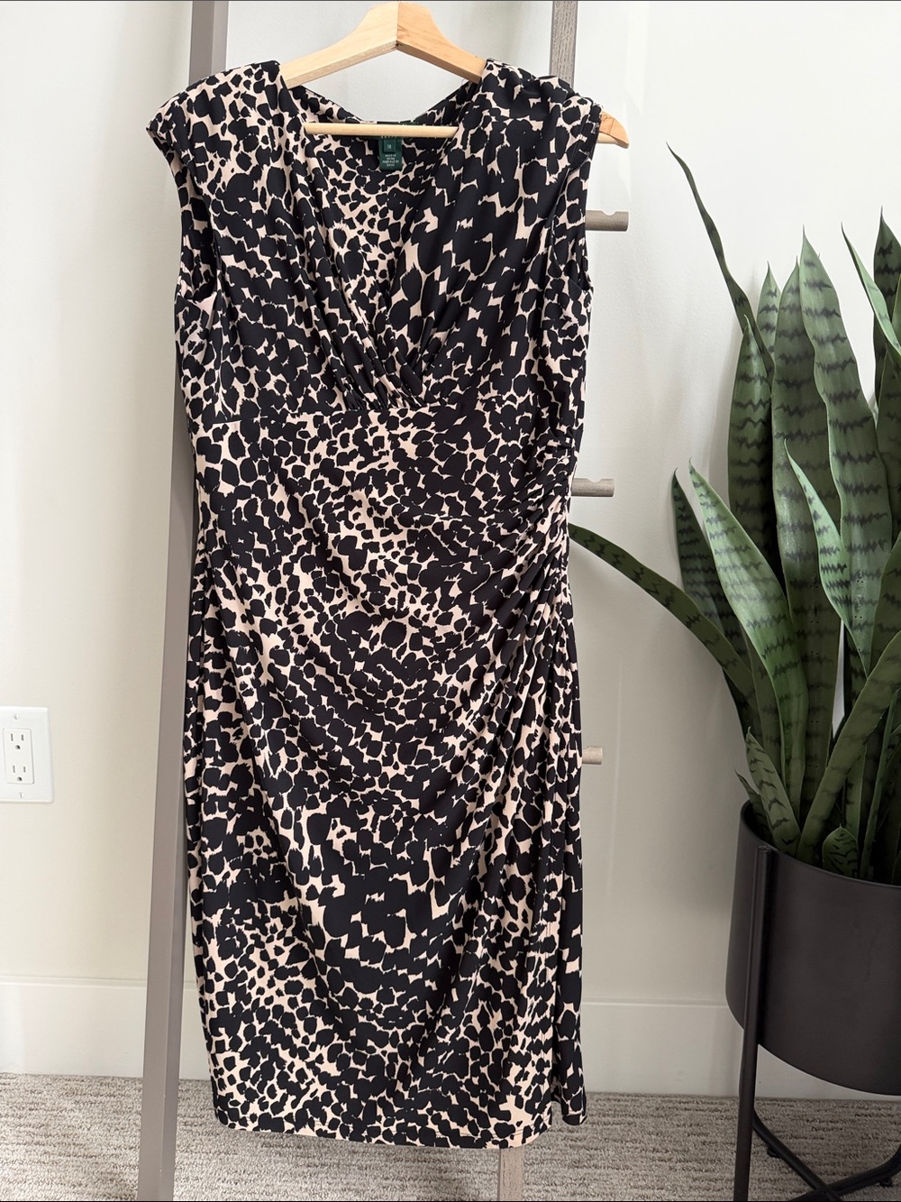 Lauren Ralph Lauren Black and Cream Animal Print Midi Skirt